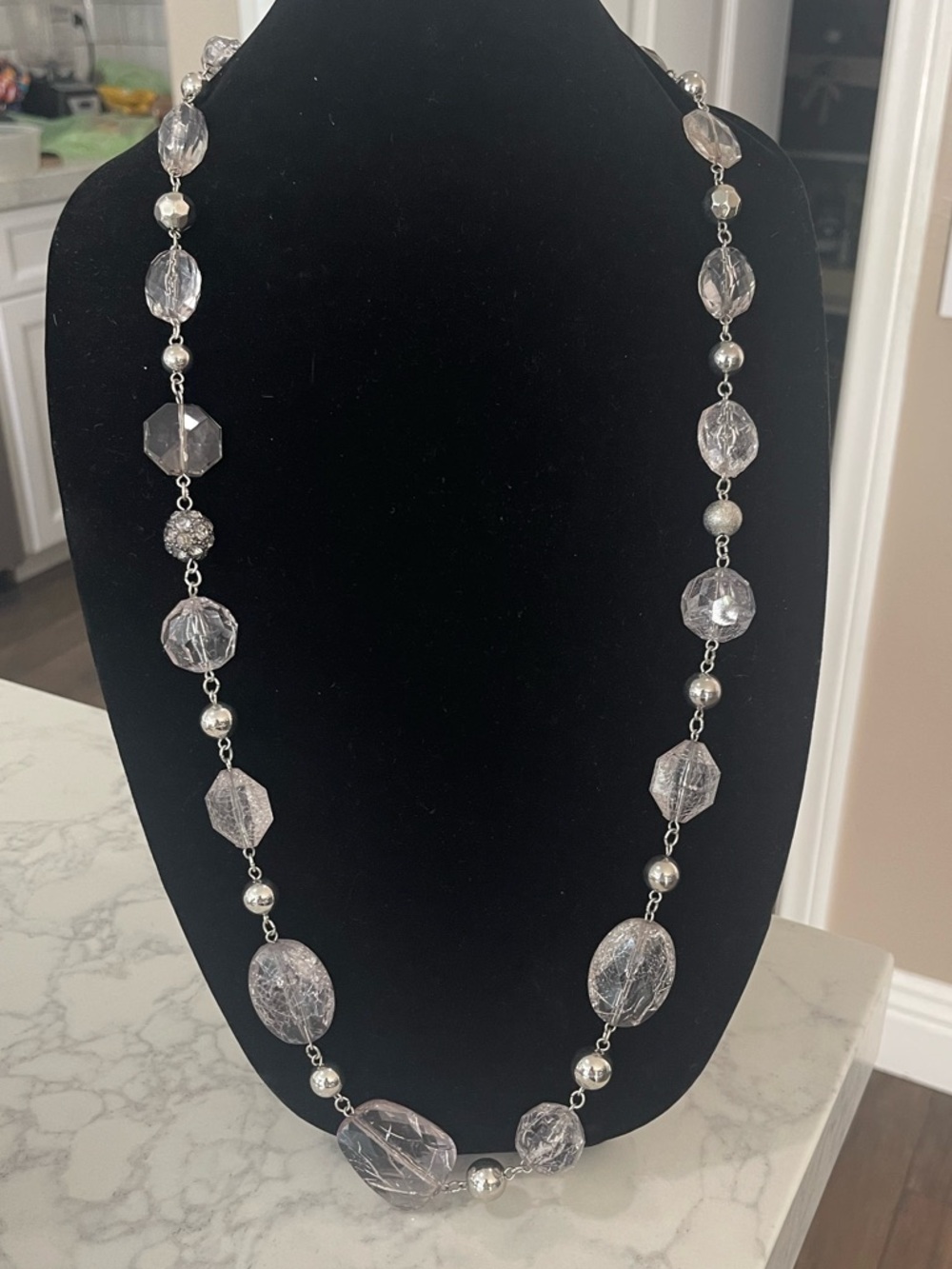 New York & Company Clear Crystal Bead Necklace with Silver-Tone Accents
